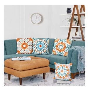 NEW•MANDALA BOHO CHIC BLUE AND ORANGE PILLOWCASES-PK of 4